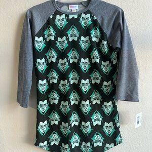 LuLaRoe Gray and Green Graphic Blouse